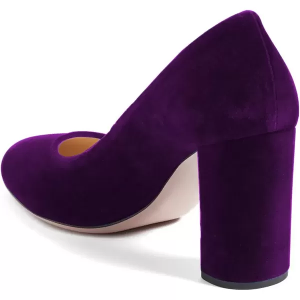 imageFSJ Women Minimalist Slip On Pumps Soft Pointed Toe High Chunky Block Heel Office Daily Wear Versatile Simple Shoes 415 USPurple