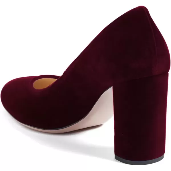 imageFSJ Women Minimalist Slip On Pumps Soft Pointed Toe High Chunky Block Heel Office Daily Wear Versatile Simple Shoes 415 USRed