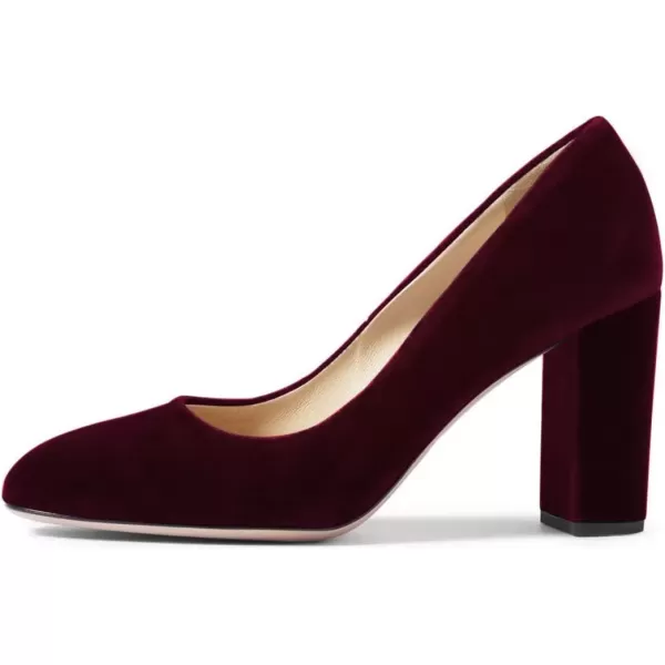 imageFSJ Women Minimalist Slip On Pumps Soft Pointed Toe High Chunky Block Heel Office Daily Wear Versatile Simple Shoes 415 USRed