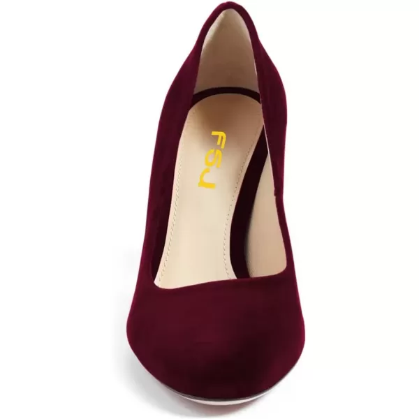 imageFSJ Women Minimalist Slip On Pumps Soft Pointed Toe High Chunky Block Heel Office Daily Wear Versatile Simple Shoes 415 USRed