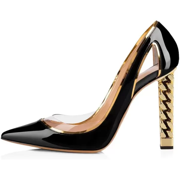 imageFSJ Women Gold Metal Chain Chunky High Heel Pointed Toe Slip On Fashion Party Prom Pumps Prom Shoes Size 415 USBlack Clear