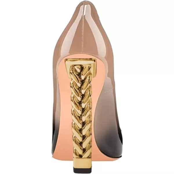 imageFSJ Women Gold Metal Chain Chunky High Heel Pointed Toe Slip On Fashion Party Prom Pumps Prom Shoes Size 415 USBlack Nude