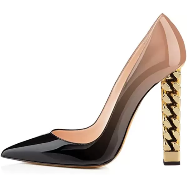 imageFSJ Women Gold Metal Chain Chunky High Heel Pointed Toe Slip On Fashion Party Prom Pumps Prom Shoes Size 415 USBlack Nude