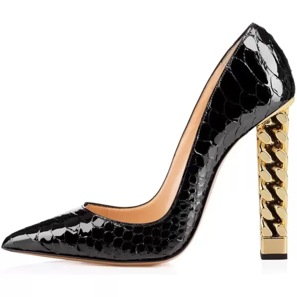 imageFSJ Women Gold Metal Chain Chunky High Heel Pointed Toe Slip On Fashion Party Prom Pumps Prom Shoes Size 415 USBlack Snake