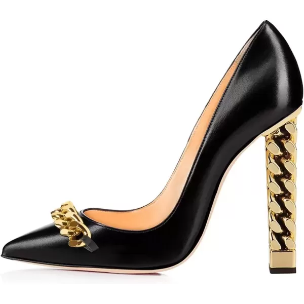 imageFSJ Women Gold Metal Chain Chunky High Heel Pointed Toe Slip On Fashion Party Prom Pumps Prom Shoes Size 415 USBlackoil Chain