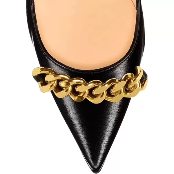 imageFSJ Women Gold Metal Chain Chunky High Heel Pointed Toe Slip On Fashion Party Prom Pumps Prom Shoes Size 415 USBlackoil Chain