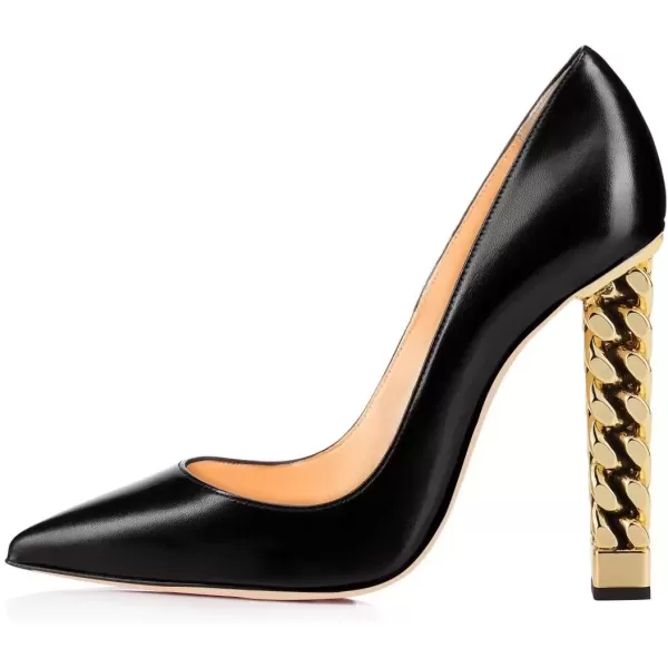 imageFSJ Women Gold Metal Chain Chunky High Heel Pointed Toe Slip On Fashion Party Prom Pumps Prom Shoes Size 415 USBlackoil Leather