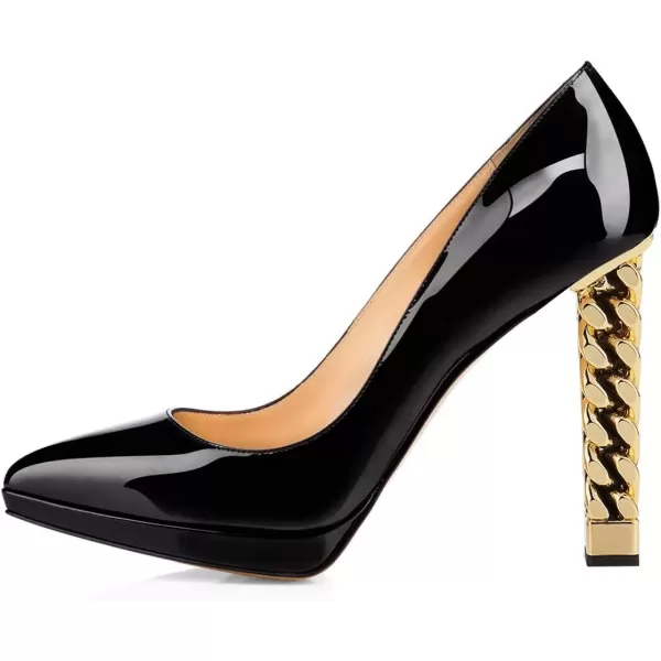 imageFSJ Women Gold Metal Chain Chunky High Heel Pointed Toe Slip On Fashion Party Prom Pumps Prom Shoes Size 415 USBlackplatform