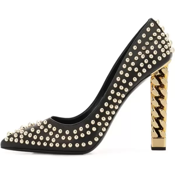 imageFSJ Women Gold Metal Chain Chunky High Heel Pointed Toe Slip On Fashion Party Prom Pumps Prom Shoes Size 415 USBlackrivets