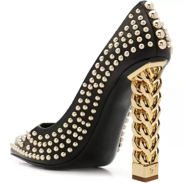 imageFSJ Women Gold Metal Chain Chunky High Heel Pointed Toe Slip On Fashion Party Prom Pumps Prom Shoes Size 415 USBlackrivets