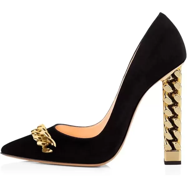imageFSJ Women Gold Metal Chain Chunky High Heel Pointed Toe Slip On Fashion Party Prom Pumps Prom Shoes Size 415 USBlacksuede Chain