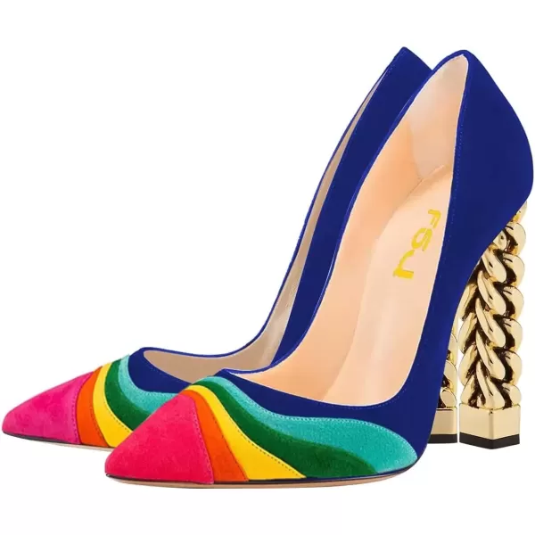 imageFSJ Women Gold Metal Chain Chunky High Heel Pointed Toe Slip On Fashion Party Prom Pumps Prom Shoes Size 415 USBluecolorful