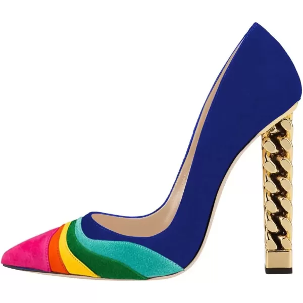 imageFSJ Women Gold Metal Chain Chunky High Heel Pointed Toe Slip On Fashion Party Prom Pumps Prom Shoes Size 415 USBluecolorful