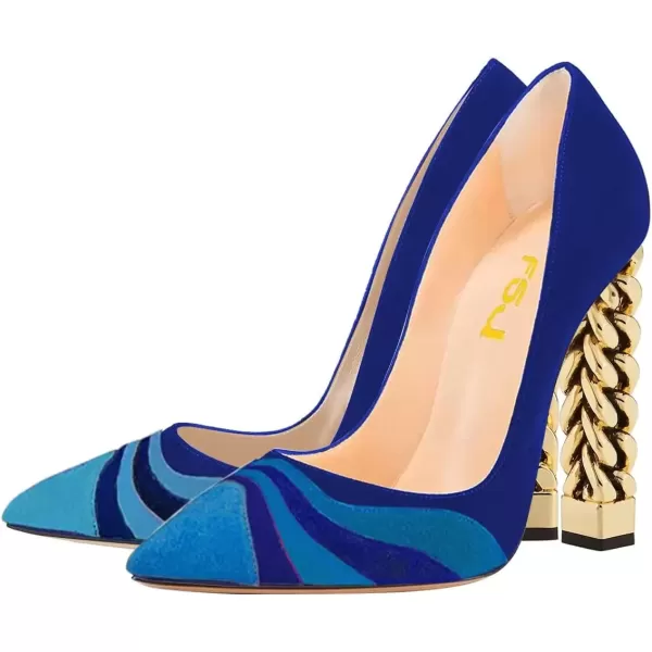 imageFSJ Women Gold Metal Chain Chunky High Heel Pointed Toe Slip On Fashion Party Prom Pumps Prom Shoes Size 415 USBluerainbow