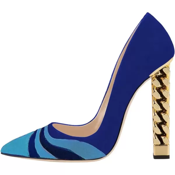 imageFSJ Women Gold Metal Chain Chunky High Heel Pointed Toe Slip On Fashion Party Prom Pumps Prom Shoes Size 415 USBluerainbow