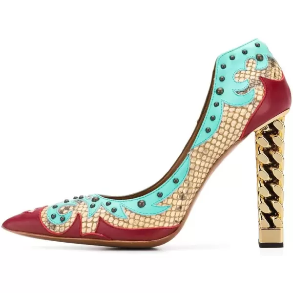 imageFSJ Women Gold Metal Chain Chunky High Heel Pointed Toe Slip On Fashion Party Prom Pumps Prom Shoes Size 415 USCleopatra
