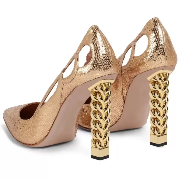 imageFSJ Women Gold Metal Chain Chunky High Heel Pointed Toe Slip On Fashion Party Prom Pumps Prom Shoes Size 415 USGold Sequins