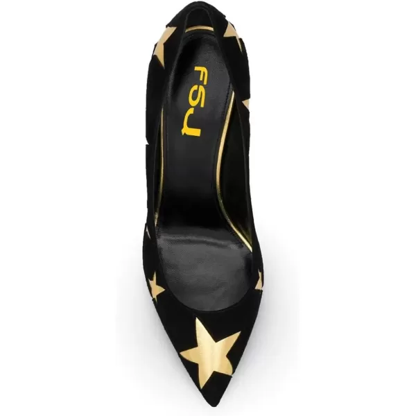 imageFSJ Women Gold Metal Chain Chunky High Heel Pointed Toe Slip On Fashion Party Prom Pumps Prom Shoes Size 415 USGold Stars