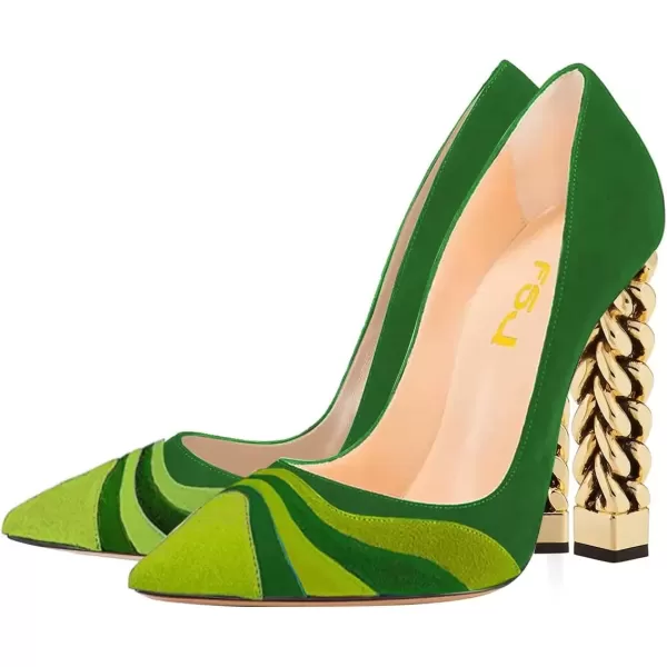 imageFSJ Women Gold Metal Chain Chunky High Heel Pointed Toe Slip On Fashion Party Prom Pumps Prom Shoes Size 415 USGreenrainbow