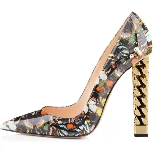 imageFSJ Women Gold Metal Chain Chunky High Heel Pointed Toe Slip On Fashion Party Prom Pumps Prom Shoes Size 415 USMulticoloured