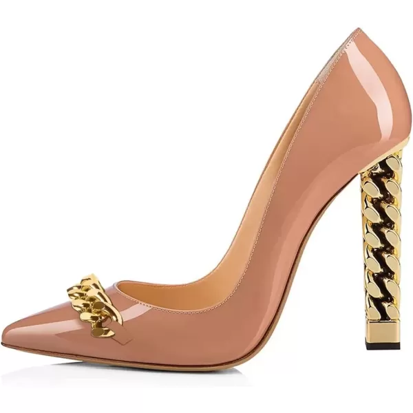 imageFSJ Women Gold Metal Chain Chunky High Heel Pointed Toe Slip On Fashion Party Prom Pumps Prom Shoes Size 415 USNude Chain