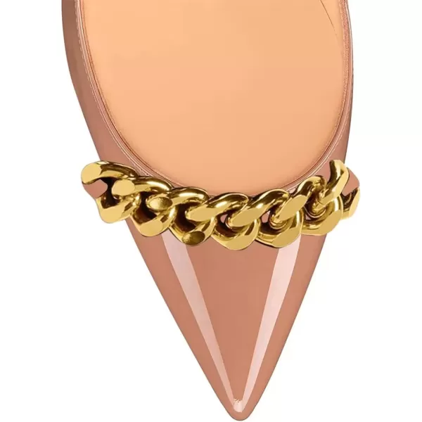 imageFSJ Women Gold Metal Chain Chunky High Heel Pointed Toe Slip On Fashion Party Prom Pumps Prom Shoes Size 415 USNude Chain