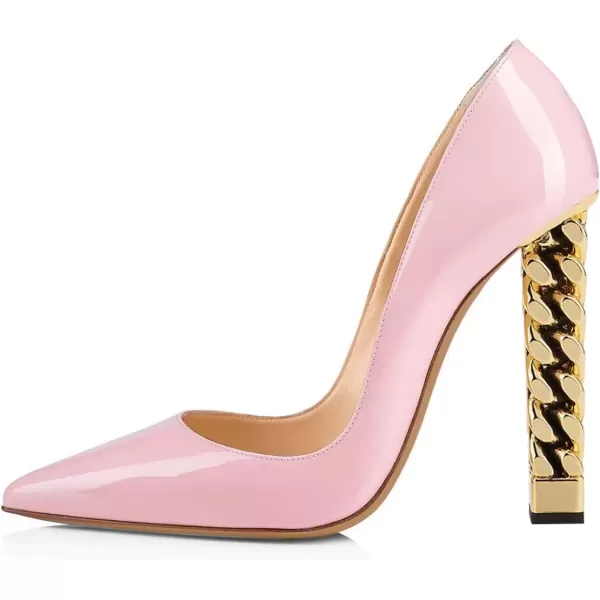 imageFSJ Women Gold Metal Chain Chunky High Heel Pointed Toe Slip On Fashion Party Prom Pumps Prom Shoes Size 415 USPink