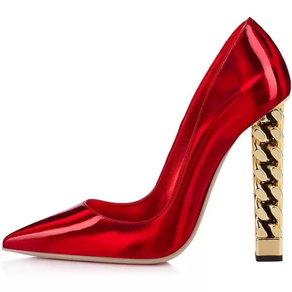 imageFSJ Women Gold Metal Chain Chunky High Heel Pointed Toe Slip On Fashion Party Prom Pumps Prom Shoes Size 415 USRed