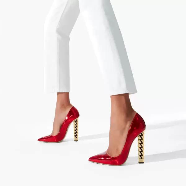 imageFSJ Women Gold Metal Chain Chunky High Heel Pointed Toe Slip On Fashion Party Prom Pumps Prom Shoes Size 415 USRed