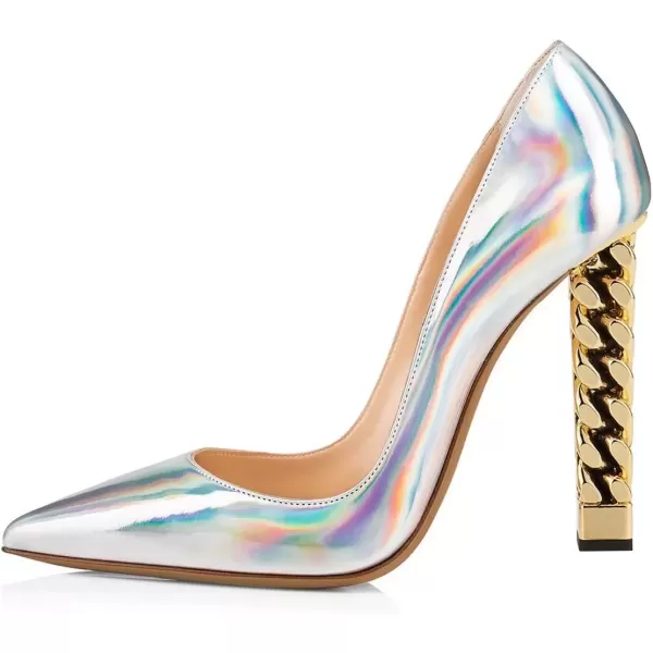 imageFSJ Women Gold Metal Chain Chunky High Heel Pointed Toe Slip On Fashion Party Prom Pumps Prom Shoes Size 415 USSeashell