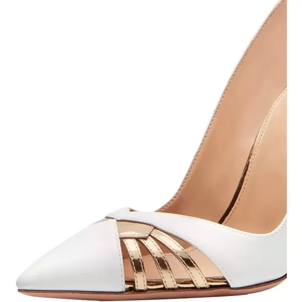 imageFSJ Women Gold Metal Chain Chunky High Heel Pointed Toe Slip On Fashion Party Prom Pumps Prom Shoes Size 415 USWhite