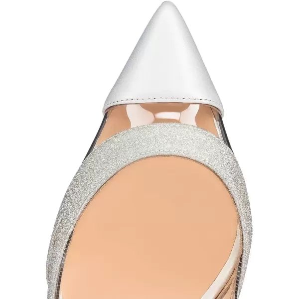 imageFSJ Women Gold Metal Chain Chunky High Heel Pointed Toe Slip On Fashion Party Prom Pumps Prom Shoes Size 415 USWhite Glitter