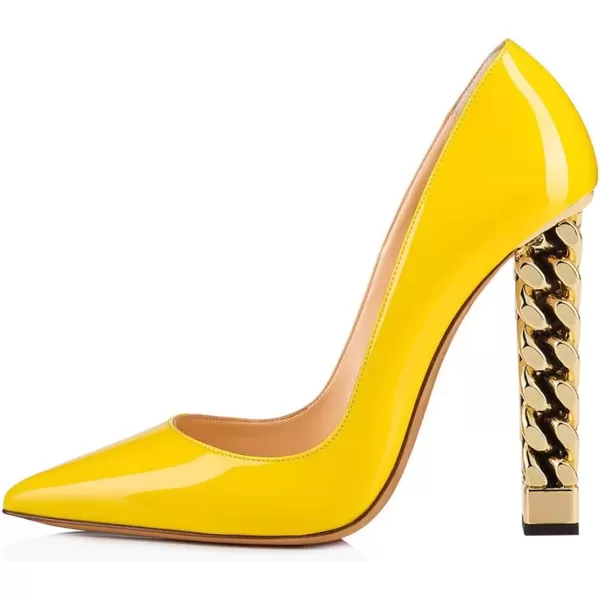 imageFSJ Women Gold Metal Chain Chunky High Heel Pointed Toe Slip On Fashion Party Prom Pumps Prom Shoes Size 415 USYellow