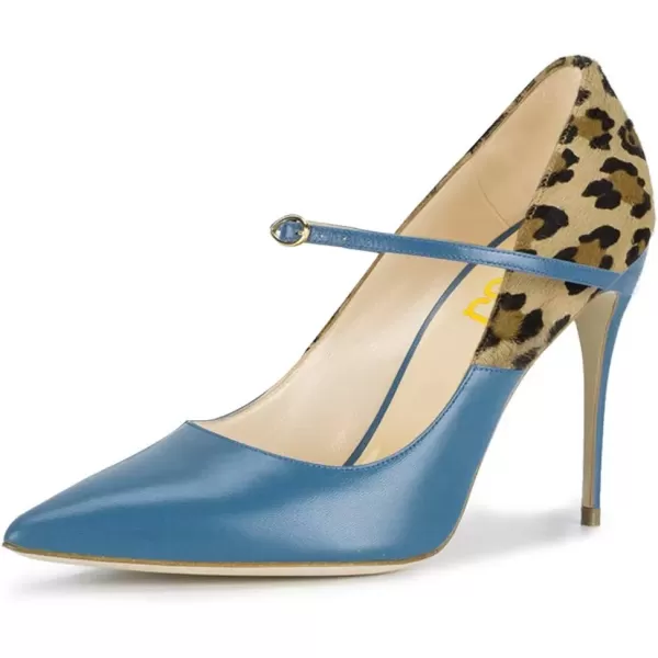 imageFSJ Women Graceful Pointed Toe High Heeled Leopard Pumps Stilettos Single Strap Band Party Prom Evening Dress Shoes Size 415 USBlue Leopard