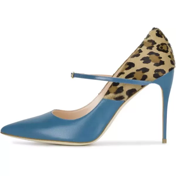 imageFSJ Women Graceful Pointed Toe High Heeled Leopard Pumps Stilettos Single Strap Band Party Prom Evening Dress Shoes Size 415 USBlue Leopard