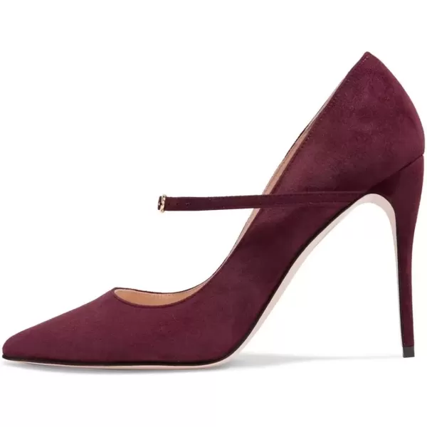 imageFSJ Women Graceful Pointed Toe High Heeled Leopard Pumps Stilettos Single Strap Band Party Prom Evening Dress Shoes Size 415 USDark Winesuede