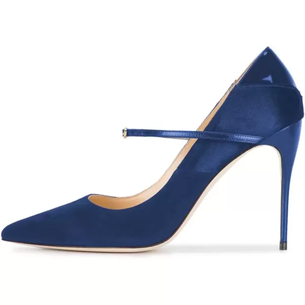imageFSJ Women Graceful Pointed Toe High Heeled Leopard Pumps Stilettos Single Strap Band Party Prom Evening Dress Shoes Size 415 USNavy Blue