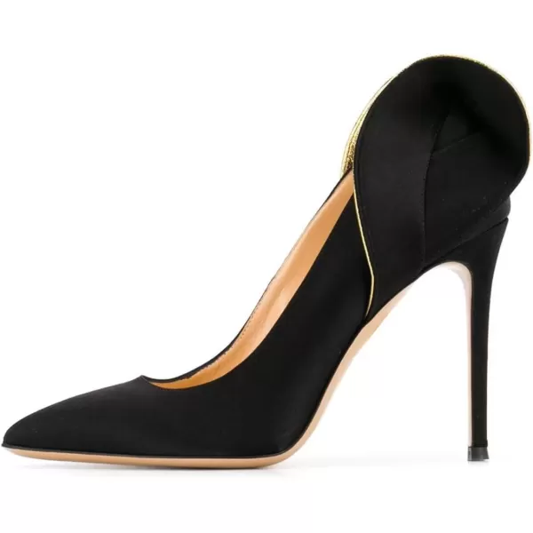 imageFSJ Women Retro Pointed Toe Slip on Comfort High Thin Heel Satin Pumps Stiletto Dress Office Party Shoes Size 415 M USBlack