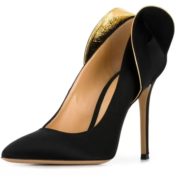 imageFSJ Women Retro Pointed Toe Slip on Comfort High Thin Heel Satin Pumps Stiletto Dress Office Party Shoes Size 415 M USBlack