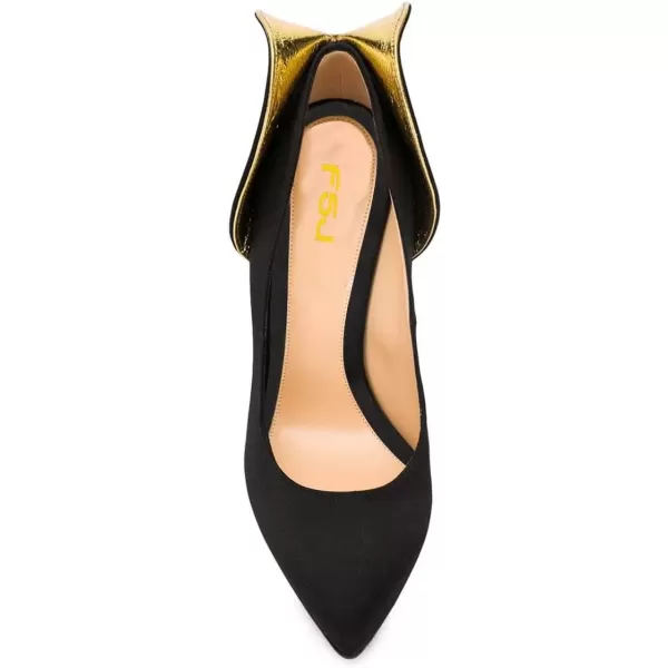 imageFSJ Women Retro Pointed Toe Slip on Comfort High Thin Heel Satin Pumps Stiletto Dress Office Party Shoes Size 415 M USBlack