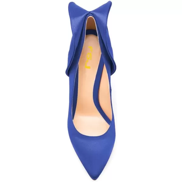 imageFSJ Women Retro Pointed Toe Slip on Comfort High Thin Heel Satin Pumps Stiletto Dress Office Party Shoes Size 415 M USBlue