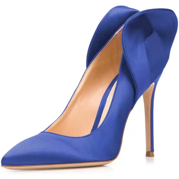 imageFSJ Women Retro Pointed Toe Slip on Comfort High Thin Heel Satin Pumps Stiletto Dress Office Party Shoes Size 415 M USBlue