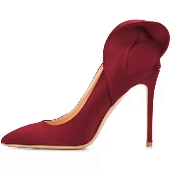 imageFSJ Women Retro Pointed Toe Slip on Comfort High Thin Heel Satin Pumps Stiletto Dress Office Party Shoes Size 415 M USDark Red