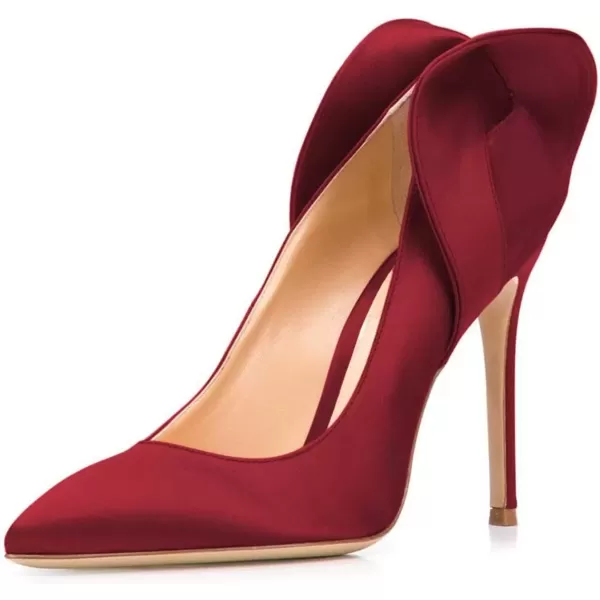 imageFSJ Women Retro Pointed Toe Slip on Comfort High Thin Heel Satin Pumps Stiletto Dress Office Party Shoes Size 415 M USDark Red