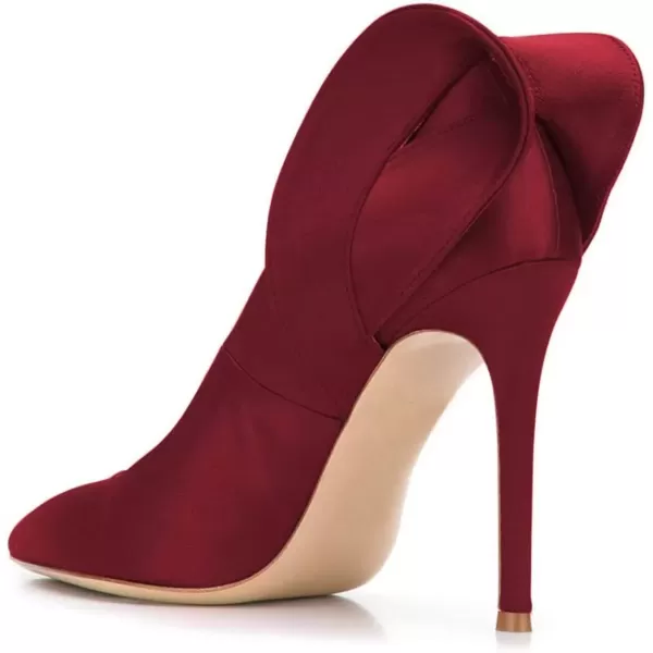 imageFSJ Women Retro Pointed Toe Slip on Comfort High Thin Heel Satin Pumps Stiletto Dress Office Party Shoes Size 415 M USDark Red