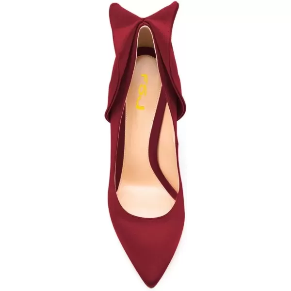 imageFSJ Women Retro Pointed Toe Slip on Comfort High Thin Heel Satin Pumps Stiletto Dress Office Party Shoes Size 415 M USDark Red