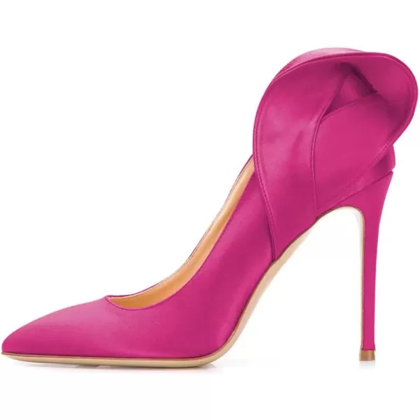 imageFSJ Women Retro Pointed Toe Slip on Comfort High Thin Heel Satin Pumps Stiletto Dress Office Party Shoes Size 415 M USFuchsia