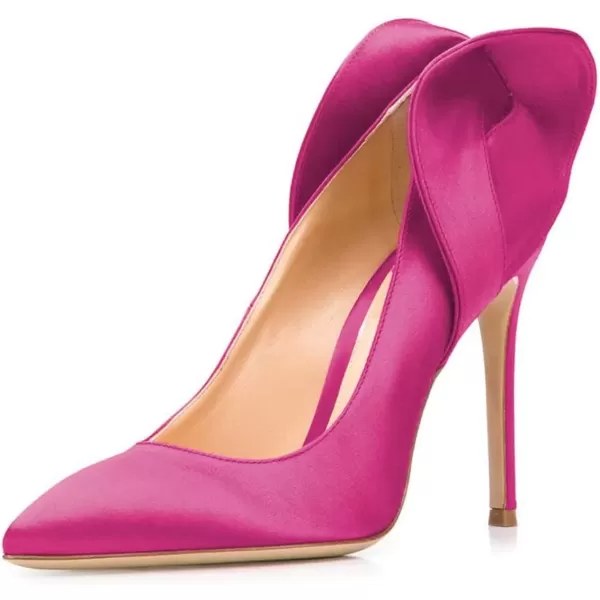 imageFSJ Women Retro Pointed Toe Slip on Comfort High Thin Heel Satin Pumps Stiletto Dress Office Party Shoes Size 415 M USFuchsia