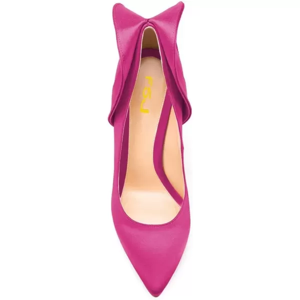 imageFSJ Women Retro Pointed Toe Slip on Comfort High Thin Heel Satin Pumps Stiletto Dress Office Party Shoes Size 415 M USFuchsia