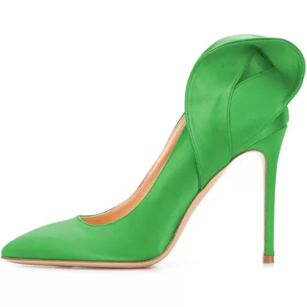 imageFSJ Women Retro Pointed Toe Slip on Comfort High Thin Heel Satin Pumps Stiletto Dress Office Party Shoes Size 415 M USGreen